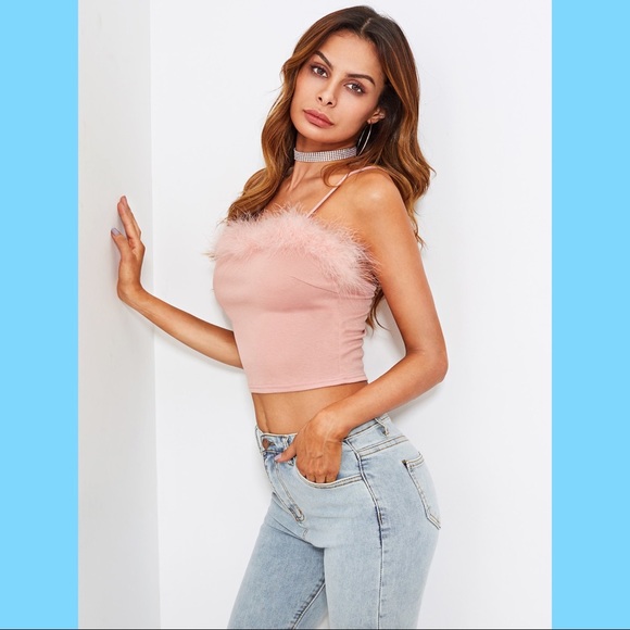 LAST ONE Faux Fur Crop Cami Top - Picture 2 of 4